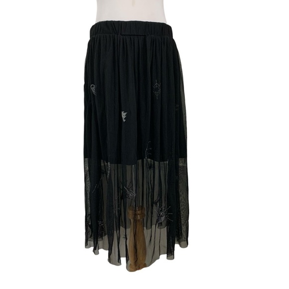 Bongo Mesh Celestial Semi Sheer Midi Skirt Womens L Black Metallic Whimsygoth - Picture 1 of 15